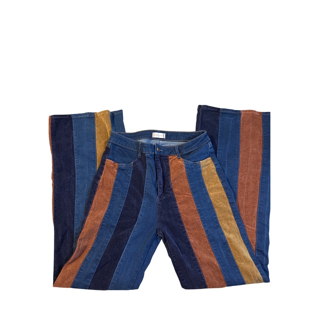 Altar'd State Multi Color Striped Corduroy Denim Flare Jeans Size 31 Retro 70s